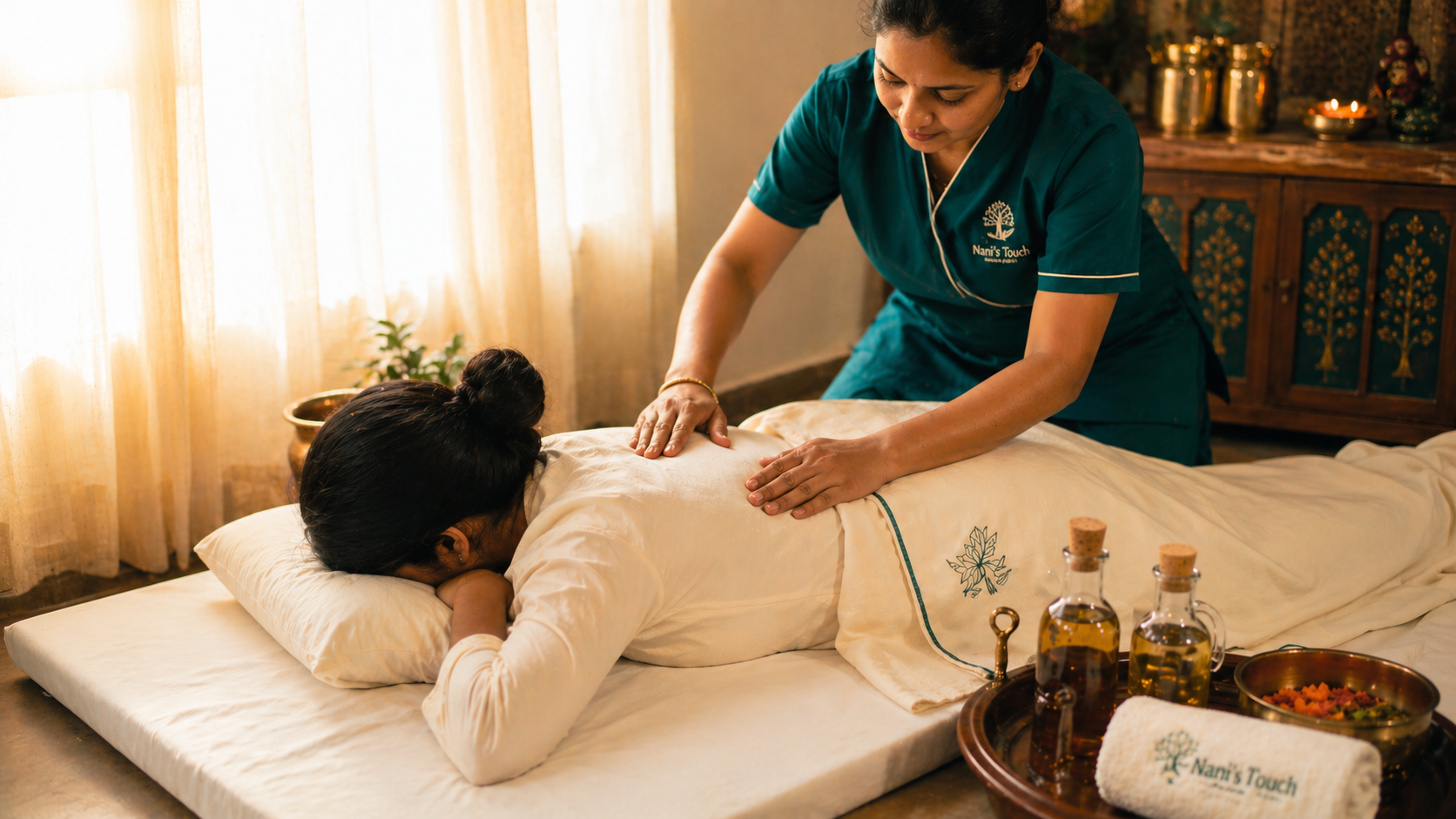 Postpartum mother massage and recovery care