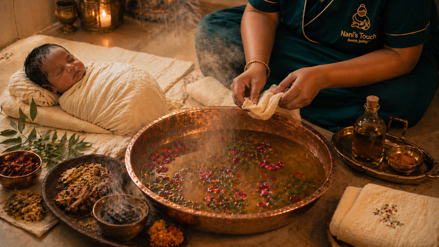 Traditional dhuri and first bath ceremony for newborn